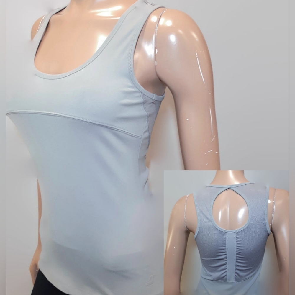 💠JOE FRESH Active Tank Top Scoop Neck Mesh Ruched Racerback Athletic